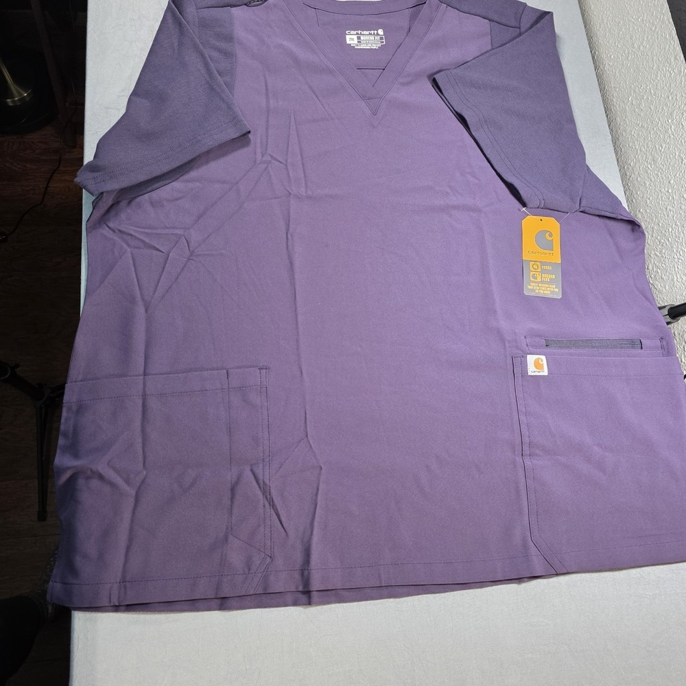 NWT Carhartt Force‎ Womens Plus Size 2XL Scrub Top Dark Purple V-Neck Modern Fit